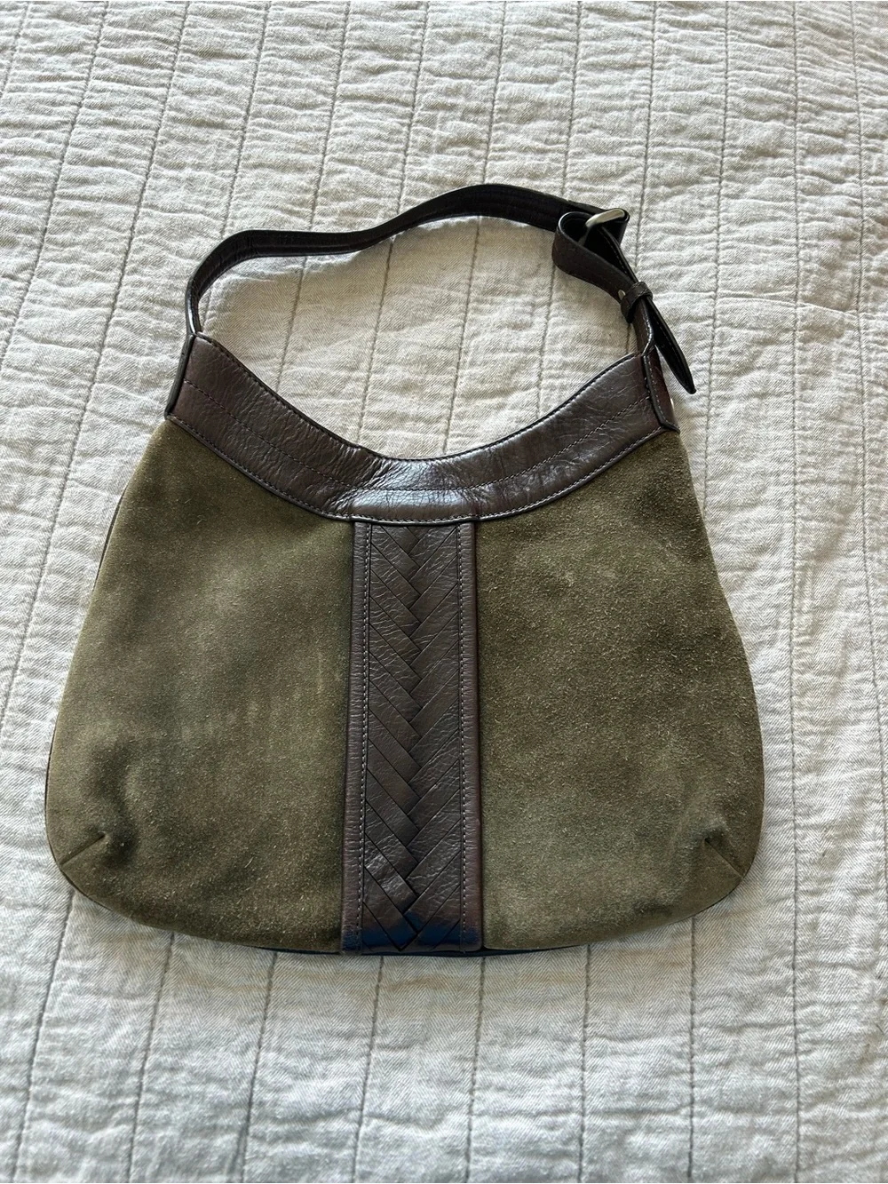 Cole Haan Olive Green and Dark Brown Hobo Bag